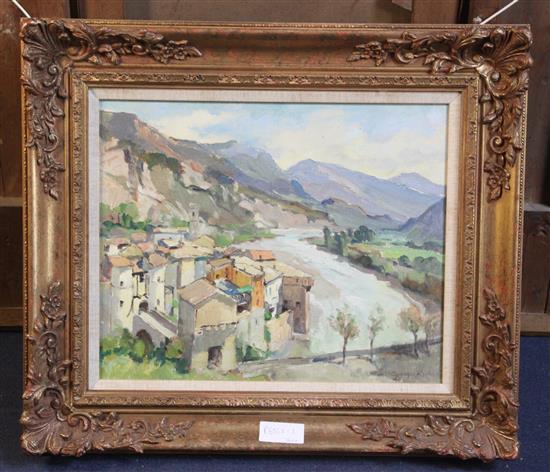 § Georges Robin (1903-2003) Entrevaux, Basses Alpes 13 x 16in.